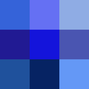 A set of 9 squares in a 3x3 grid with different shades of blue